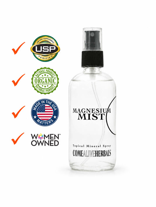 MistMg™ Magnesium Mist Spray 8oz bottle – benefits front label for better sleep and less stress